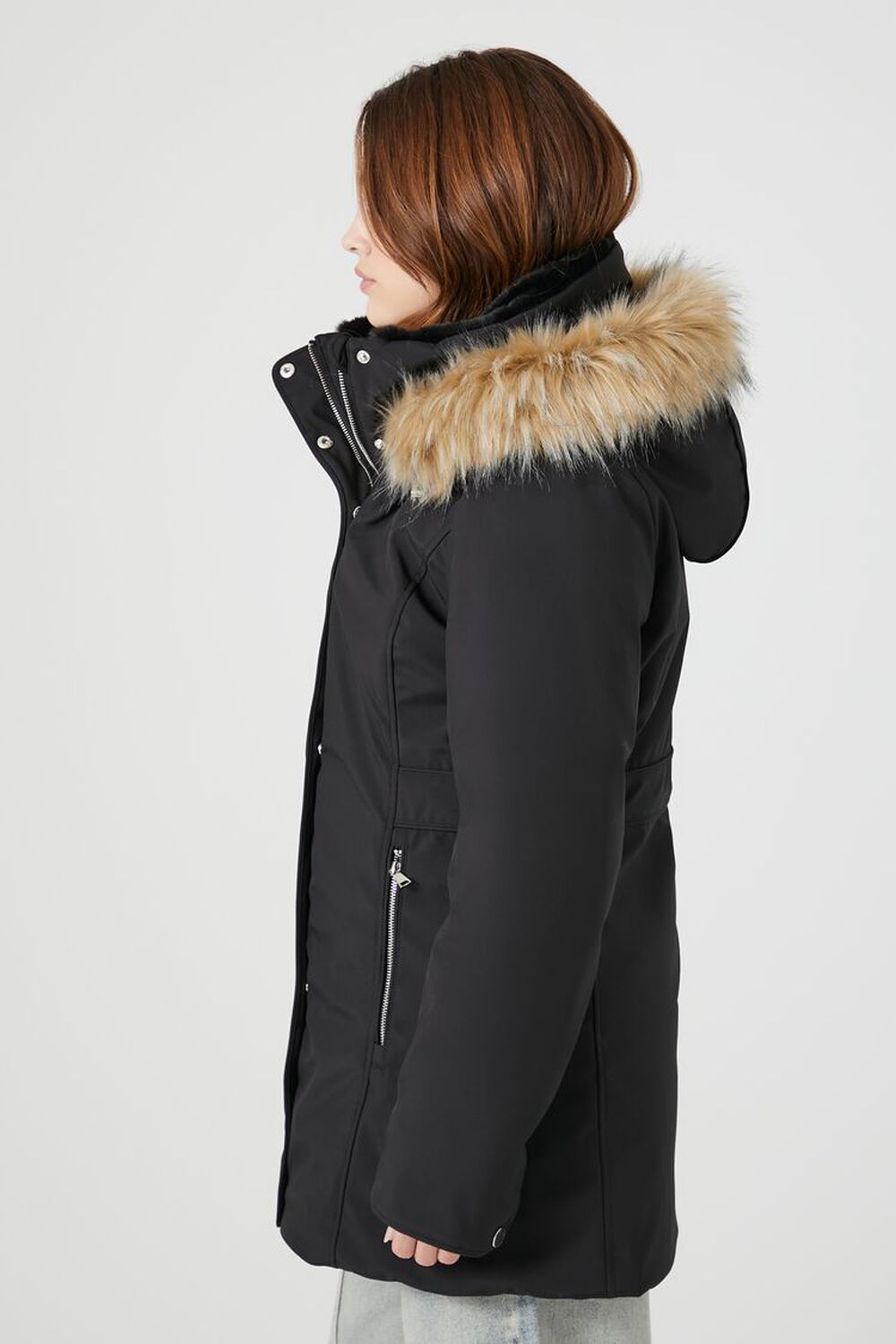 Faux Fur-Trim Hooded Jacket